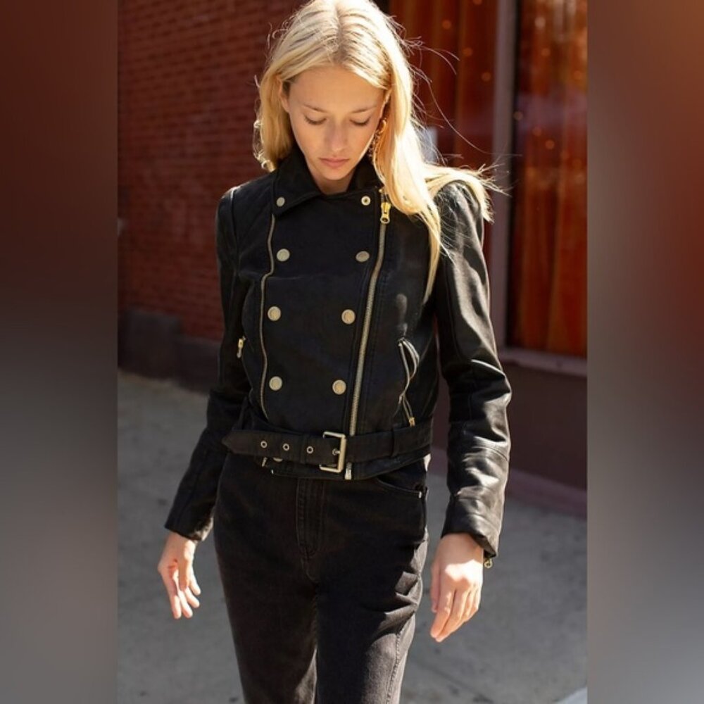 🎀 NEW FREE PEOPLE faux leather Melrose Vegan Moto Jacket medium